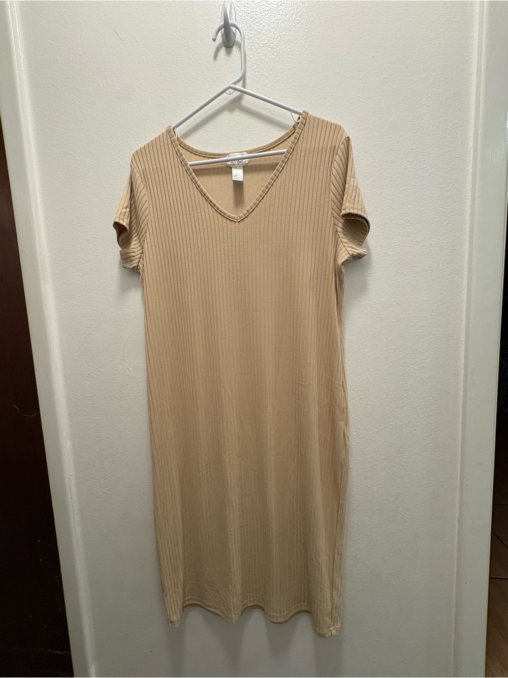 just be Ribbed Knit Dress in Light Beige